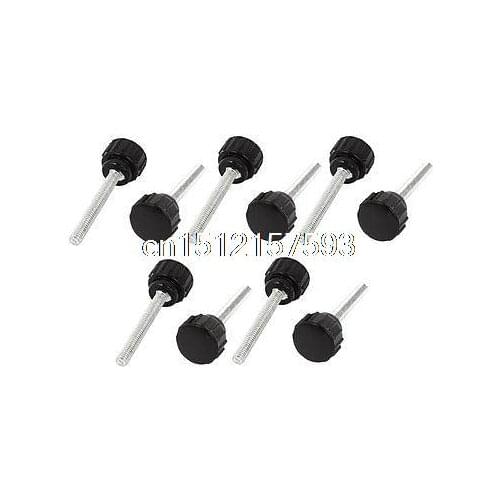 Lathe M4 x 15mm x 30mm Black Round Head Thumbscrew Knurled Knobs 10 Pcs