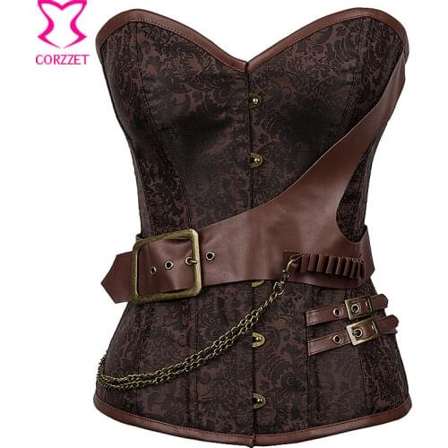 Vintage Brown Plus Size Sexy Corset Corselet Overbust Gothic Steampunk Corsets And Bustiers Burlesque Korsett For Women S-6XL