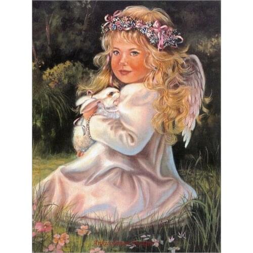 Embroidery Counted Cross Stitch Kits Needlework - Crafts 14 ct DMC color DIY ART Handmade Decor - Angel with Bunny