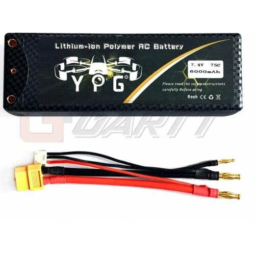 YPG 7.4V 6000mAh 75C 2S Grade A Li-poly Lipo Battery Hard Case with XT60 Plug For RC Model Car Boat Truck Buggy