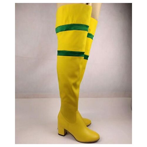 Bright Yellow Green Contrast Color Woman Leather Patched Thigh Botas Med Heels Over knee Ladies Round toe Knight Long Boots