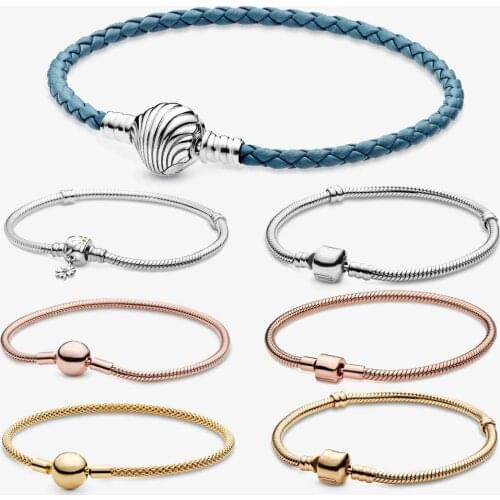 2021 New 925 Sterling Silver Bracelets Moments Snake Chain Leather Charm Bracelet Fit Original Charms For Women DIY Jewelry