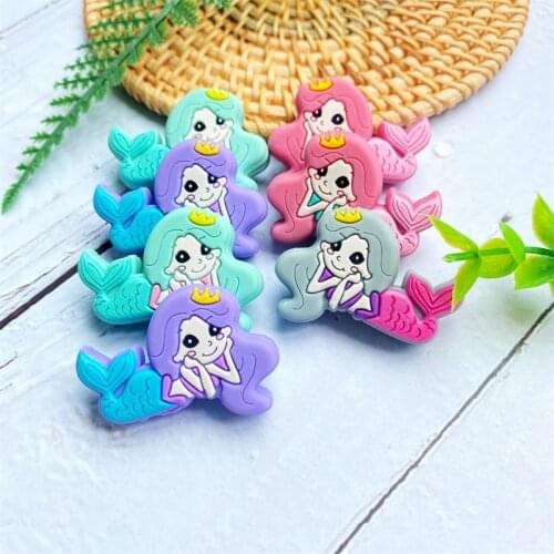 10PCS BPA Free Mini Mermaid Silicone Beads Baby Dummy Cartoon Pacifier Toy Accessories