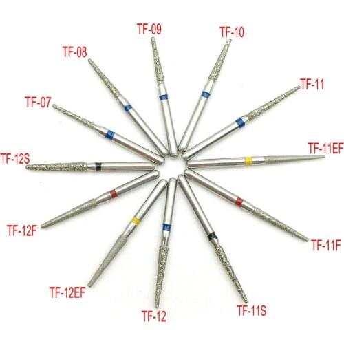 100pcs/10Boxes Dental Diamond Burs Drill TF Series Dental Burs Dia-burs for High Speed Handpiecess Medium Dentist Material