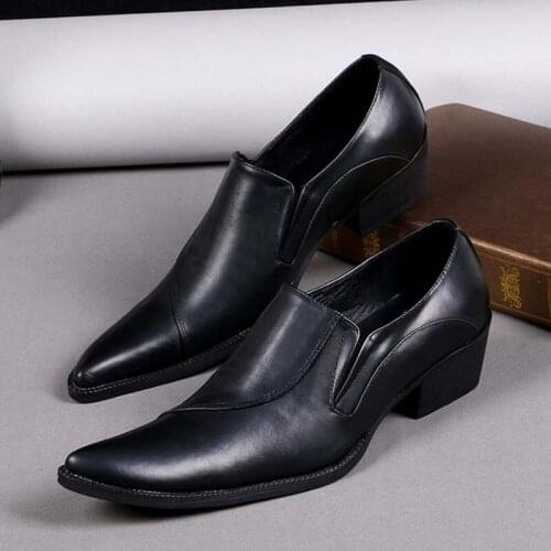 2017 slip on men dress shoes genuine leather black italian business office male shoes men pointed toe fashion flats party shoes