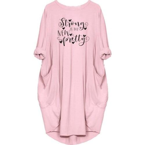 2020 Fashion T-Shirt For Women Pocket Strong Is the New Pretty Tshirt Tops Graphic Tees Women Off The Shoulder