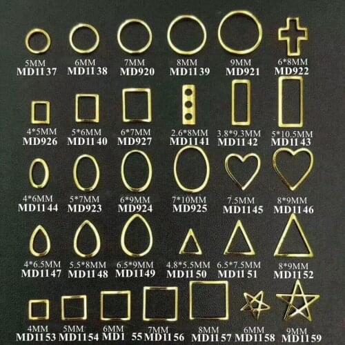 3D 500PCS/BAG Different Metal Geometric Deco Hard Circle Cross Oval Square Triangle Drop Rectangle Nail Decoration