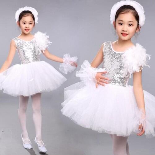 White Girls Ballet Ballroom dancing Dress princess dress Party Costume Ballet Dress Kids Tutu Leotard Stage wear With headwear