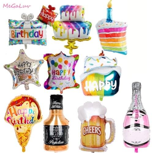 Happy Brithday Large Cake Foil Balloons Ice cream Helium Balloon Kids Toy Baby Shower Bottle Balloon Donuts Party Decor Globos