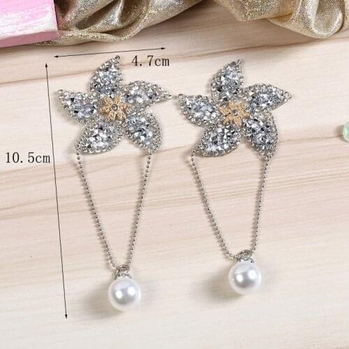 Flower Rhinestone Bead Crystal Patches With Tassel Clothing Badges Diy Collar Shoes Bags Applique Patch Sewing on Accessories