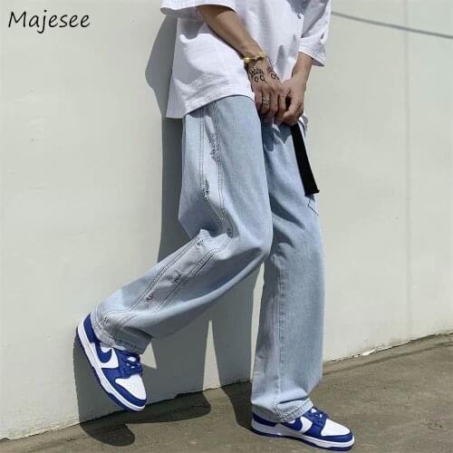 Men Large Size Jeans S-3XL Patchwork Hole Designer Loose Teenagers Denim Hip Hop All-match Males Ankle Length Trousers Popular