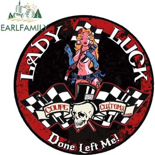 EARLFAMILY 13cm x 13cm Creative Car Stickers Lady Luck Done Left Me Vinyl Decal for Car Head Engine Cover Window Bumper Sticker