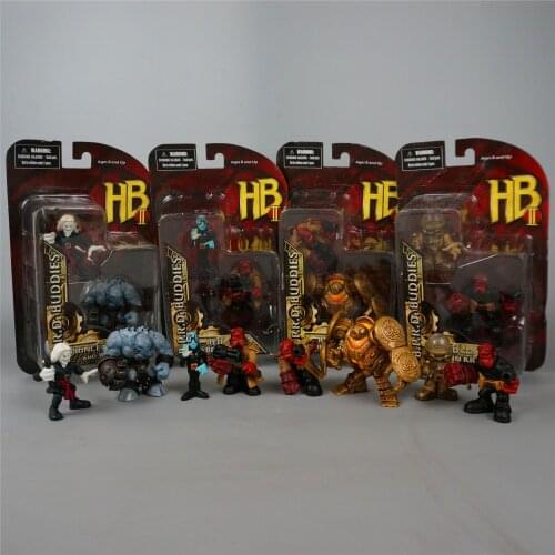 4pcs Hell Baron Mezco The Golden Army Hellboy Hell Boy 8cm Super Hero Doll Model Toy Action Figure