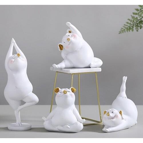 Europe Cute Yoga Pig Figurines Tabletop Resin Handicrafts Home Decoration Accessories Creative Wedding Gifts