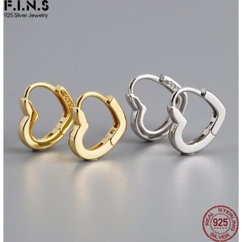 F.I.N.S 100% Real 925 Sterling Silver HeartHoop Earrings Hollowed Heart-Shaped Ear Buckle Minimalist Silver 925 Fine Jewelry