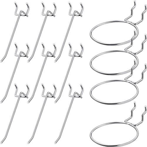 Hot 14 Pcs Pegboard Hooks Set Includes 4 Pcs Circle Hooks Ring Style Pegboard Hooks and 10 Pcs Pegboard Pegs Board Hook Set