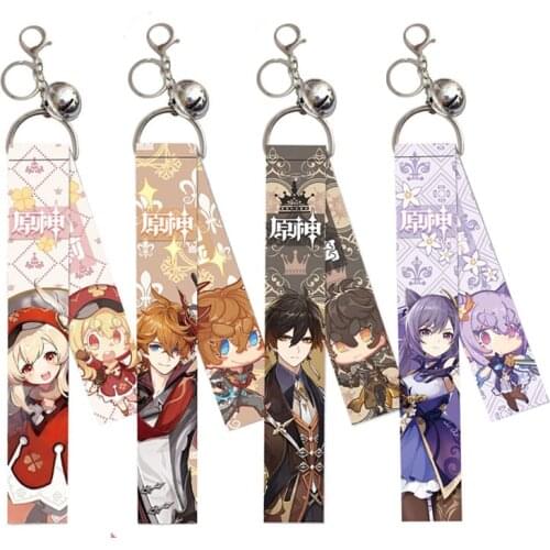 Game Genshin Impact Ribbon Key Chain Klee Qiqi Cosplay Pendant Keychains Keyring Men Women Halloween Accessories Keyrings Gifts