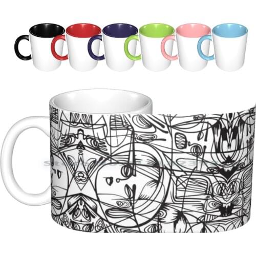 Art V.02 Ceramic Mugs Coffee Cups Milk Tea Mug Face Lines String Line Black Female Tattoo White Womens Sexy Vector Animals Ass