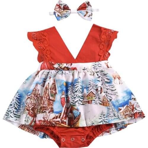 Christmas Baby Romper Girl Clothes Printed Sleeveless One-Piece Xmas Rompers Newborn Jumpsuit Infant Outfits 2pcs