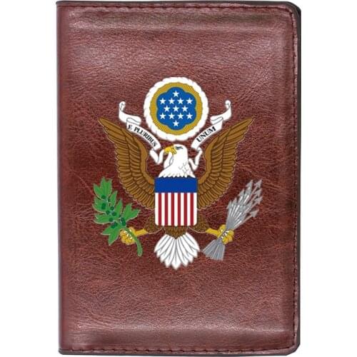 High Quality Leather Great Seal of the United States Printing Travel Passport Cover ID Credit Card Case