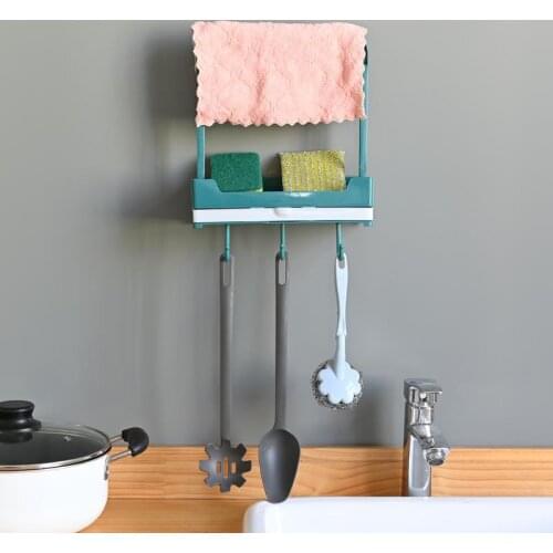 Kitchen Rack Storag Kitchen Sponge Holder Organizer Wall Hanging Drain Drying Shelf Sink Organizer Accessories Tool Storage