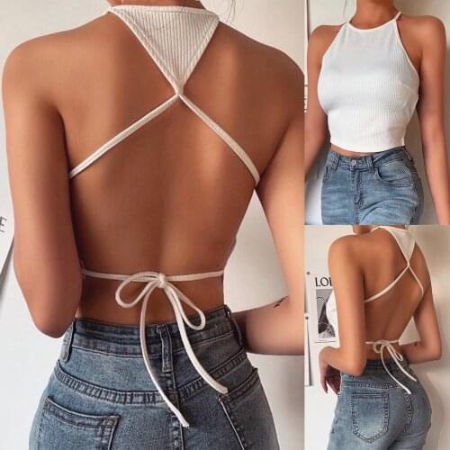 Hot Fashion Womens White Bandage Halter Camis Clubwear 2021 New Summer Crop Sexy Tops Skinny Sleeveless Casual Tee Tank Tops