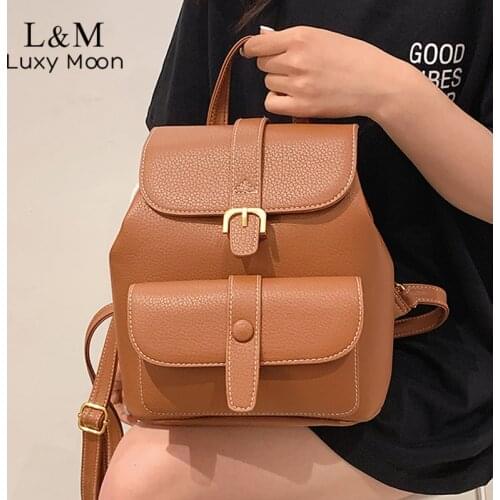 Fashion Women Backpack 2021 Solid Student School Bag For Teenager Girl Leather Small Portable Travel Bagpack Mochila Mujer X412H