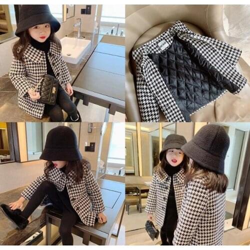 Girls small fragrant fur coat childrens autumn and winter thousand bird grid coa