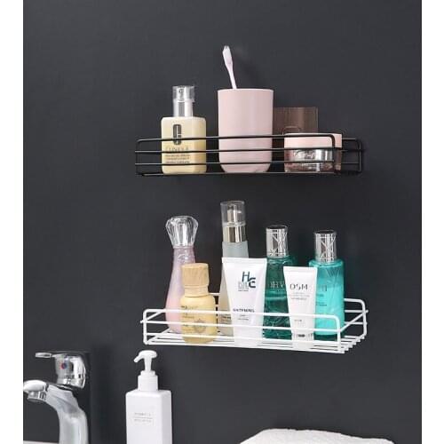 Bathroom Perforated Rectangular Iron Art Bathroom Storage Rack Washstand Wall Hanging Traceless Paste Shampoo Rack Storage Rack