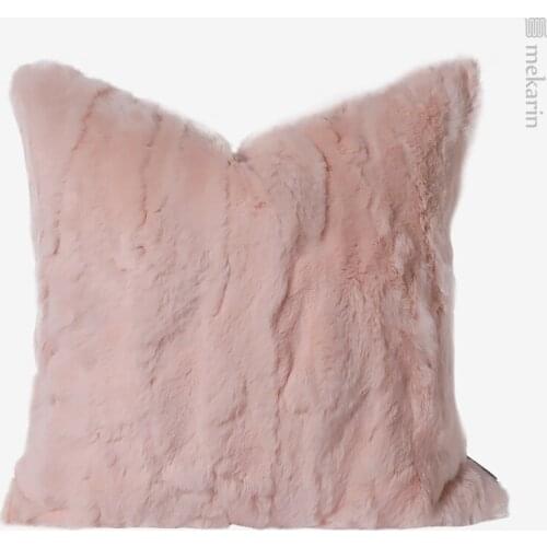 Living room plush sofa pillow bedside cushion girl room pink rabbit fur square pillow hotel theme room pillow villa back cushion