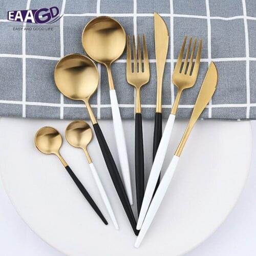 Useful New Luxury Matte White/Black Gold Stainless Steel Cutlery Western Steak Knife Fork Dinner Utensils Kitchen Accessories