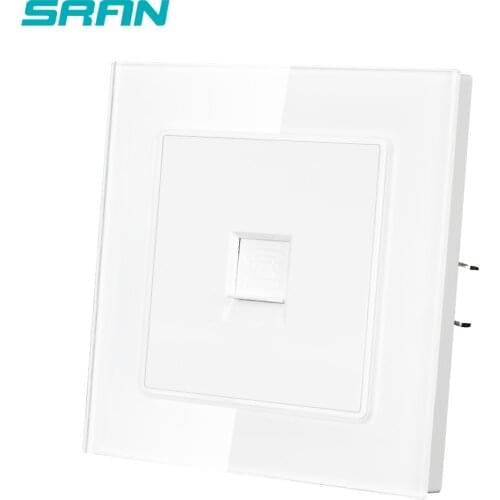 SRAN EU Telephone Socket,White Crystal Tempered Glass Panel 82mm*82mm Household RJ11 Interface Socket F6XX002