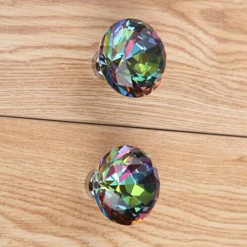 Diameter 40mm colorful diamond head wardrobe wine cabinet handles knobs silver clour glass crystal drawer cabinet knobs pulls