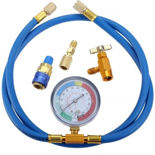 R134A Recharge Hose Kit with Gauge 59'' AC Refrigerant Recharging Hose with 1/2" Acme Female R134A Can Tap Refrigerant Dispenser