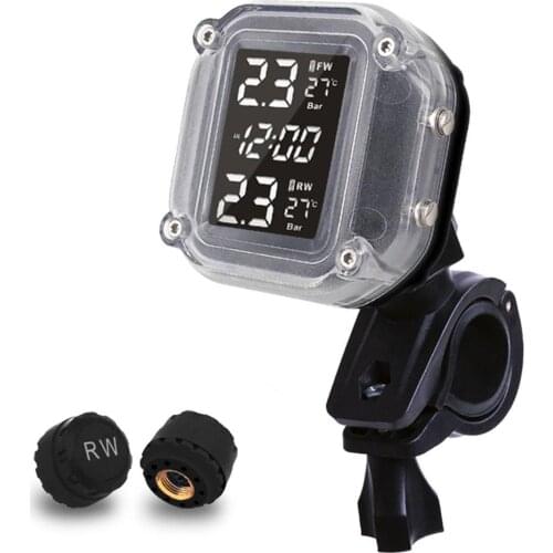LCD Motorcycle TPMS Tyre Pressure Monitor System With USB External Sensors Waterproof Wireless Alarm Pressure Monitoring System