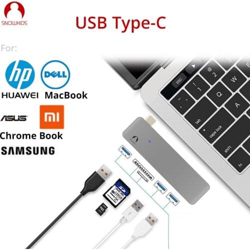 Snowkids USB C Hub Type C to USB3.0 SD TF Card Reader Splitter Dock for Laptop MacBook HP Dell Samsung Asus ZenBook Huawei Mi