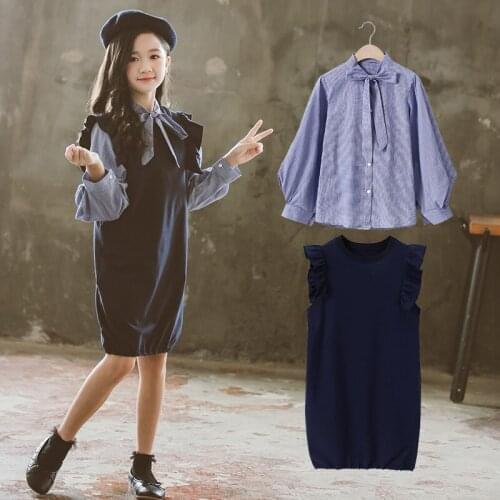 In Stock Spring Summer Childrens Clothes Set Baby Girls Blouse+ Dress 2pcs/Set Kids Costume Teenage Girl Clothing High Quality