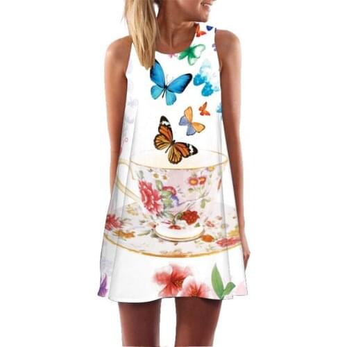 New o-leader A-line skirt butterfly 3D digital printing fashion skirt womens Beach Holiday sun skirt womens casual vest dress