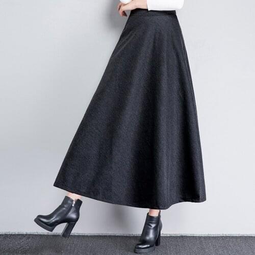 Hot-Selling Fashion Fashion Autumn Winter Womens Woolen High Waist All-Match Half-Length A-Line Large-Length Mid-Length Skirt