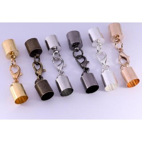 10pcs/Lot Leather Cord Bracelet Lobster Clasps Hooks 3 4 5 6 8 9 10mm Crimps End Tip Caps Connectors For Jewelry Making Findings