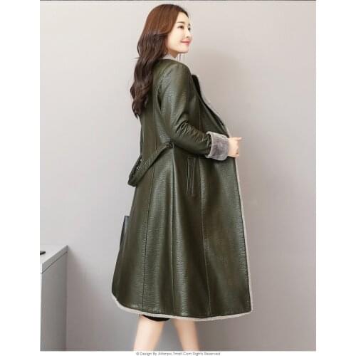 Leather Jacket Women Winter Autumn Warm Long Overcoat Female Split Leather Jackets Outwear Plus Size 5XL LX2596