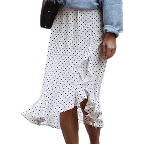 Women fashion Midi Wrap Skirt Smooth Skin-friendly Irregular Dot Print High Waist Skirt for Daily Life