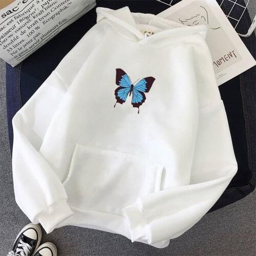 Winter Ladies Clothing Oversized Sweatshirts Hoodies Women Harajuku Butterfly Print Hooded Pullovers Hoodie Full Sleeve Tops