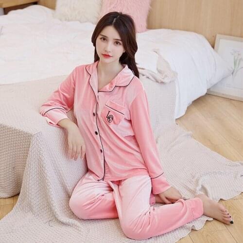 Gold Velvet Soft Pajamas Set Women Pajamas Set Winter Couple Men Velour Sleepwear Pyjamas Leisure Two Piece Set pijamas mujer