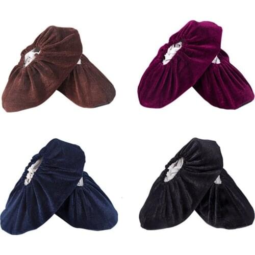 1 Pair Portable Reusable Shoe Covers Washable Elasticity Dustproof Non-Slip Flannel Overshoes Boot Overshoes Shoes Organizers