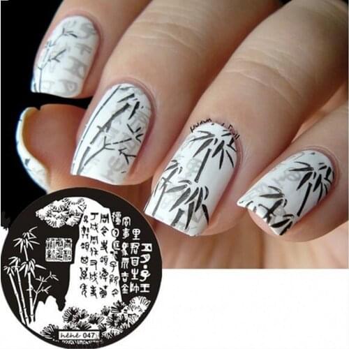 1pcs #047 Nail Art Stamp Template Image Plates Bamboo Design Manicure Print Plates hehe Series