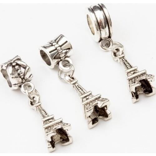 10pcs Tower European Bead Vintage Silver Charms fit for pandora style Bracelets Necklace DIY Metal Jewelry Making JA600056