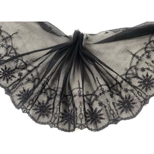 15Yards Polyester Embroidery Black Mesh Flower Lace Ribbon Trims DIY Sewing Clothing Accessories Patchwork 15cm Wide