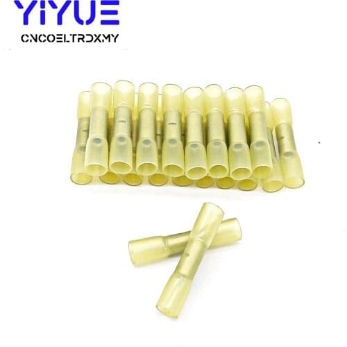 20pcs Yellow Heat Shrink Terminals Connectors Insulated Waterproof Butt 12-10 AWG Electrical Wire Crimp Terminals Connectors