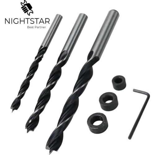 3Pcs Drill Bit Carbon Steel Drill Bit Limiter Locator Ring Depth Stop Collar Ring Positioner Hex Wrench Woodwork Tool 6 8 10mm